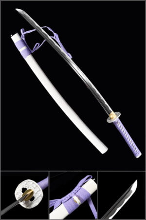 Handmade Japanese Samurai Katana Sword Carbon Steel Full Tang Blade Grinding Hamon White Saya