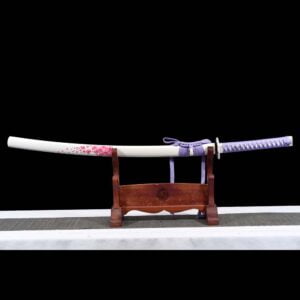 Handmade Japanese Samurai Katana Sword Carbon Steel Full Tang Blade Grinding Hamon White Saya