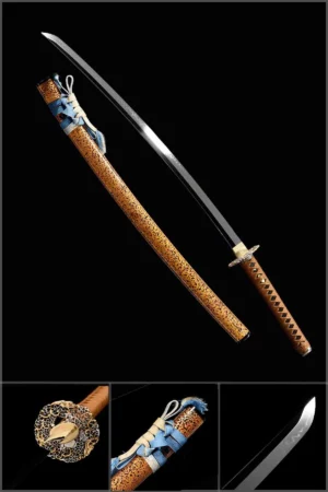 Handmade Japanese Tachi Sword Ninefold T Steel With Bo Hi Ready Battle With Orange Scabbard