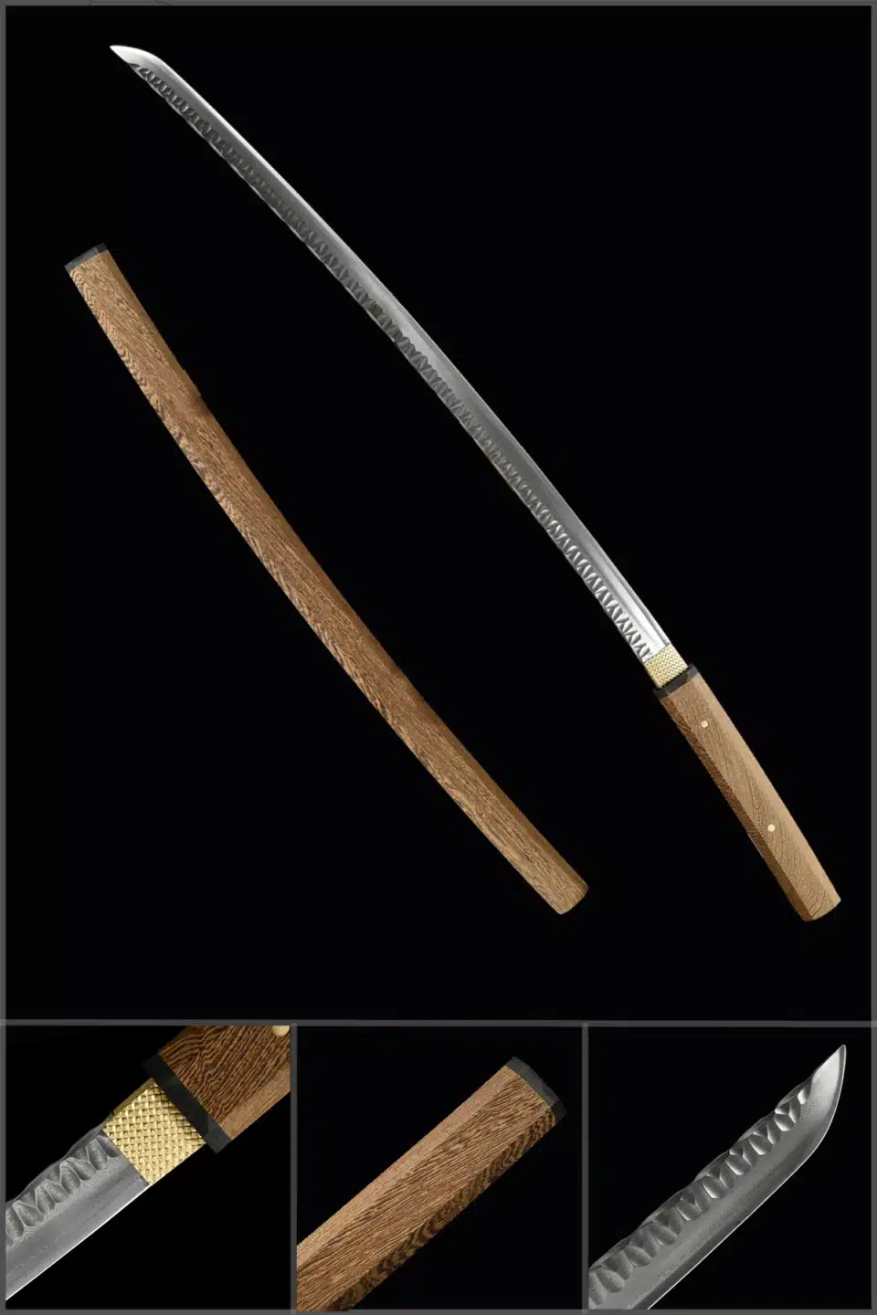 Handmade Japanese Katana Laito Sword Spring Steel Clay Tempered Rosewood Scabbard