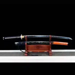 Handmade Japanese Katana Sword Carbon Steel Blade Full Tang With Grinding Hamon Stripe Orange Scabbard