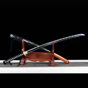 Handmade Japanese Katana Sword Carbon Steel Blade Full Tang With Grinding Hamon Stripe Orange Scabbard