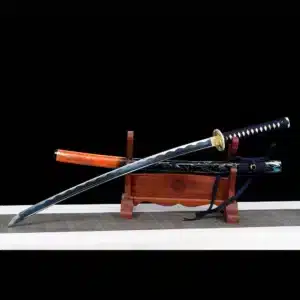 Handmade Japanese Katana Sword Carbon Steel Blade Full Tang With Grinding Hamon Stripe Orange Scabbard