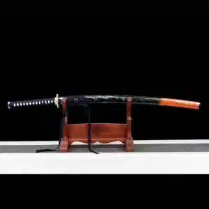 Handmade Japanese Katana Sword Carbon Steel Blade Full Tang With Grinding Hamon Stripe Orange Scabbard