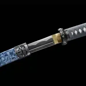 Handmade Japanese Katana Sword Carbon Steel Grey Blade With Blue Scabbard