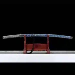 Handmade Japanese Katana Sword Carbon Steel Grey Blade With Blue Scabbard