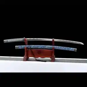 Handmade Japanese Katana Sword Carbon Steel Grey Blade With Blue Scabbard