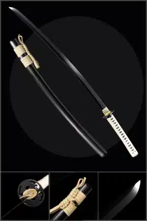 Handmade Japanese Katana Sword Spring Steel Black Blade With Black Scabbard Alloy Fitting