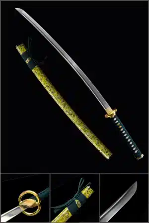 Handmade Japanese Katana Sword Spring Steel Blade Full Tang With Bo Hi Gold Tusba Yellow Scabbard