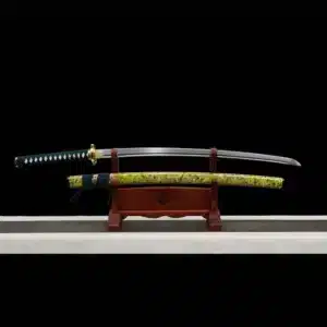 Handmade Japanese Katana Sword Spring Steel Blade Full Tang With Bo Hi Gold Tusba Yellow Scabbard