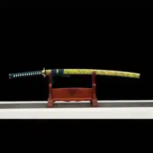 Handmade Japanese Katana Sword Spring Steel Blade Full Tang With Bo Hi Gold Tusba Yellow Scabbard