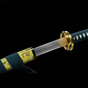 Handmade Japanese Katana Sword Spring Steel Blade Full Tang With Bo Hi Gold Tusba Yellow Scabbard