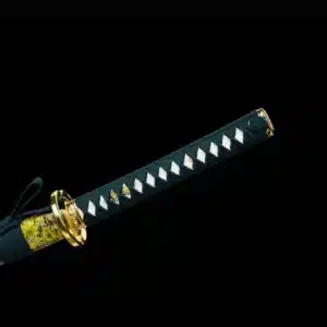 Handmade Japanese Katana Sword Spring Steel Blade Full Tang With Bo Hi Gold Tusba Yellow Scabbard