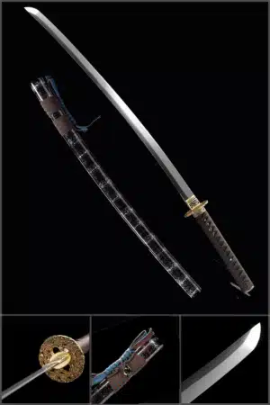 Handmade Japanese Katana Sword Spring Steel Blade Mirror Polishing Full Tang With Brown Scabbard