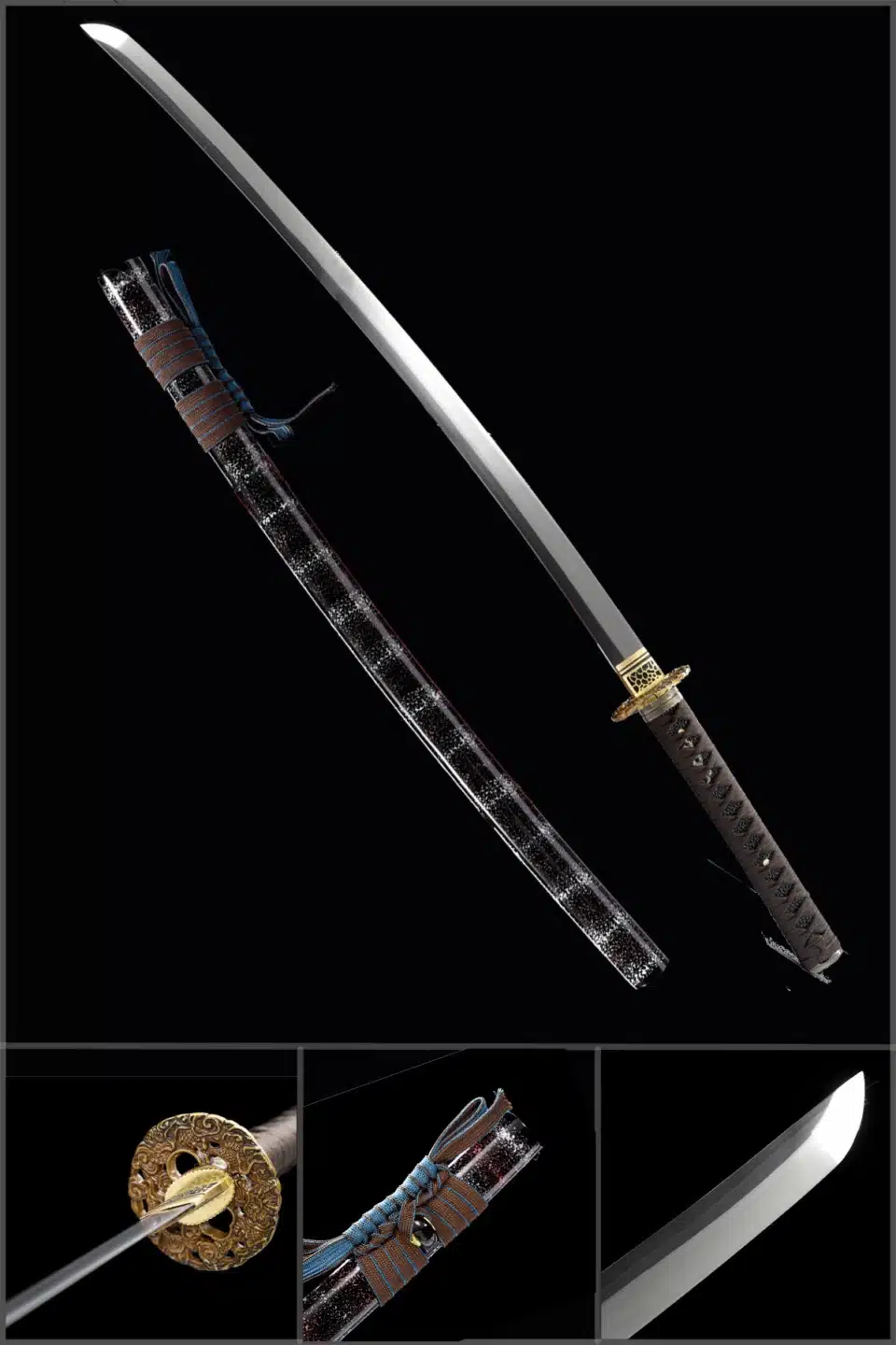 Handmade Japanese Katana Sword Spring Steel Blade Mirror Polishing Full Tang With Brown Scabbard