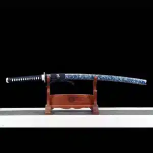 Handmade Japanese Katana Sword Blue Baked Patter Steel Bladefull Tang Blue Scabbard