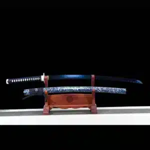 Handmade Japanese Katana Sword Blue Baked Patter Steel Bladefull Tang Blue Scabbard