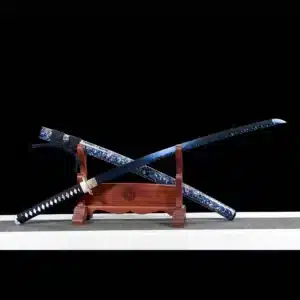 Handmade Japanese Katana Sword Blue Baked Patter Steel Bladefull Tang Blue Scabbard