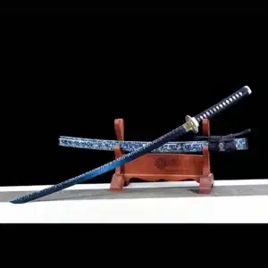 Handmade Japanese Katana Sword Blue Baked Patter Steel Bladefull Tang Blue Scabbard