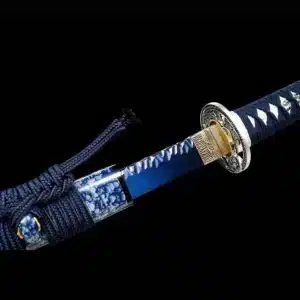 Handmade Japanese Katana Sword Blue Baked Patter Steel Bladefull Tang Blue Scabbard