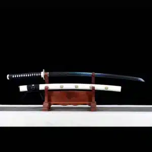 Handmade Japanese Katana Sword Blue Baked Patter Steel Bladefull Tang White Scabbard