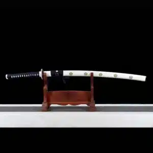 Handmade Japanese Katana Sword Blue Baked Patter Steel Bladefull Tang White Scabbard