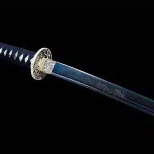 Handmade Japanese Katana Sword Blue Baked Patter Steel Bladefull Tang White Scabbard