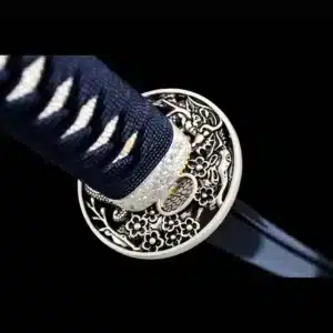 Handmade Japanese Katana Sword Blue Baked Patter Steel Bladefull Tang White Scabbard