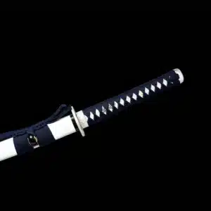 Handmade Japanese Katana Sword Blue Baked Patter Steel Bladefull Tang White Scabbard