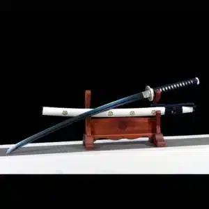 Handmade Japanese Katana Sword Blue Baked Patter Steel Bladefull Tang White Scabbard