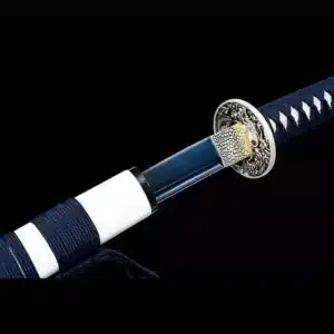 Handmade Japanese Katana Sword Blue Baked Patter Steel Bladefull Tang White Scabbard