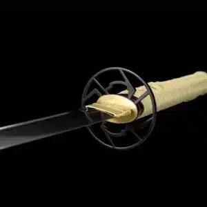 Handmade Japanese Katana Sword Gold Handler Pattern Steel Full Tang Blade With Bo Hi Gold Scabbard