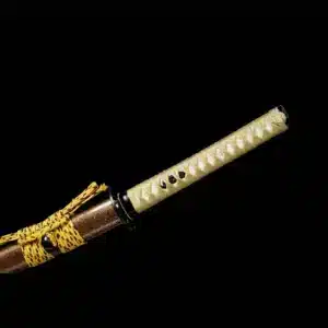 Handmade Japanese Katana Sword Gold Handler Pattern Steel Full Tang Blade With Bo Hi Gold Scabbard