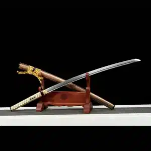 Handmade Japanese Katana Sword Gold Handler Pattern Steel Full Tang Blade With Bo Hi Gold Scabbard