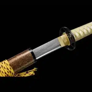 Handmade Japanese Katana Sword Gold Handler Pattern Steel Full Tang Blade With Bo Hi Gold Scabbard