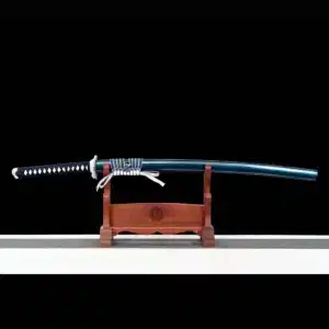 Handmade Japanese Katana Sword High Manganese Steel Blade Mirror Polishing With Bo Hi Blue Scabbard