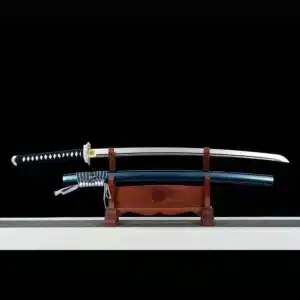 Handmade Japanese Katana Sword High Manganese Steel Blade Mirror Polishing With Bo Hi Blue Scabbard