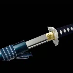 Handmade Japanese Katana Sword High Manganese Steel Blade Mirror Polishing With Bo Hi Blue Scabbard