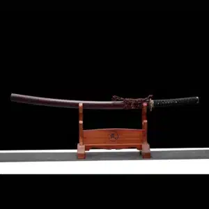 Handmade Japanese Katana Sword High Manganese Steel Lighting Pattern Red Blade Brown Scabbard