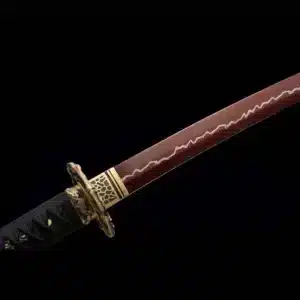 Handmade Japanese Katana Sword High Manganese Steel Lighting Pattern Red Blade Brown Scabbard