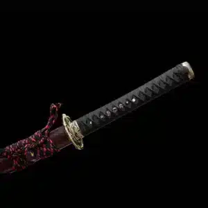 Handmade Japanese Katana Sword High Manganese Steel Lighting Pattern Red Blade Brown Scabbard