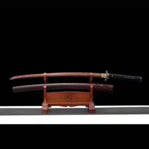 Handmade Japanese Katana Sword High Manganese Steel Lighting Pattern Red Blade Brown Scabbard