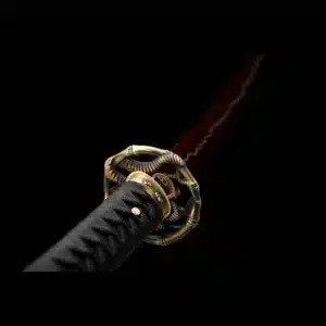 Handmade Japanese Katana Sword High Manganese Steel Lighting Pattern Red Blade Brown Scabbard