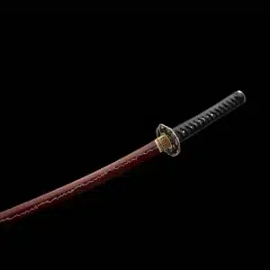 Handmade Japanese Katana Sword High Manganese Steel Lighting Pattern Red Blade Brown Scabbard