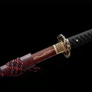 Handmade Japanese Katana Sword High Manganese Steel Lighting Pattern Red Blade Brown Scabbard