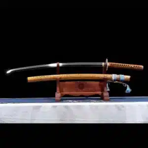 Handmade Japanese Katana Sword Ninefold T Steel With Bo Hi Ready Battle With Orange Scabbard