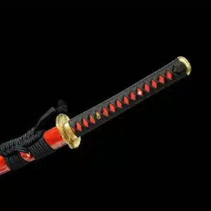 Handmade Japanese Katana Sword Patter Steel Blade Feather Pattern Full Tang With Red Scabbard