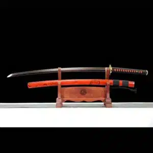 Handmade Japanese Katana Sword Patter Steel Blade Feather Pattern Full Tang With Red Scabbard