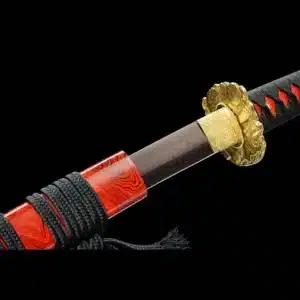 Handmade Japanese Katana Sword Patter Steel Blade Feather Pattern Full Tang With Red Scabbard