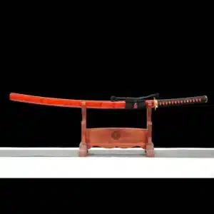 Handmade Japanese Katana Sword Patter Steel Blade Feather Pattern Full Tang With Red Scabbard